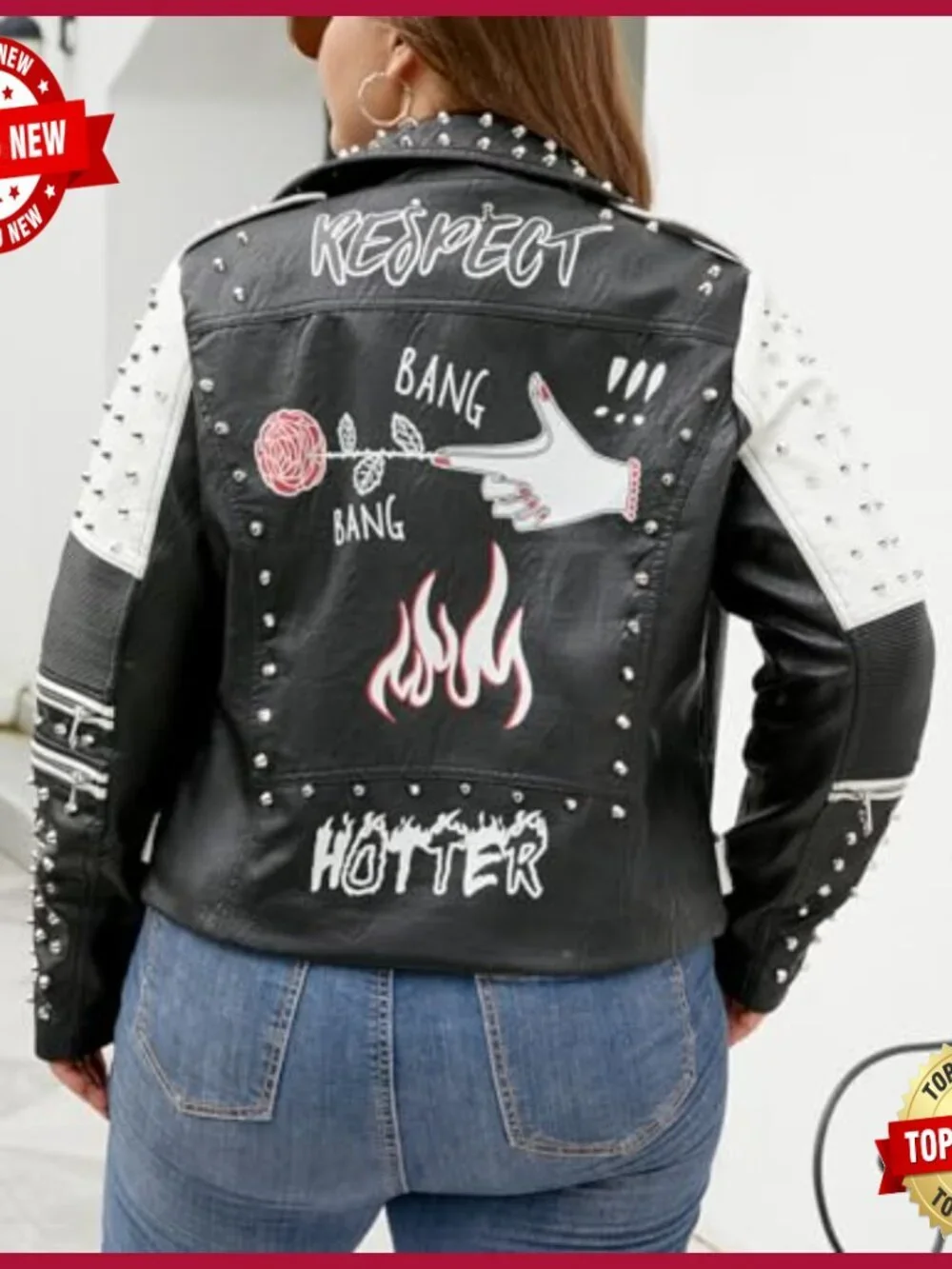 Plus Size Faux Leather Motorcycle Jacket Short PU Coat Long Sleeve